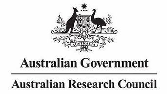 Logo of the Australian Government and Australian Research Council featuring a kangaroo and emu on either side of a shield, with "Australia" written below.